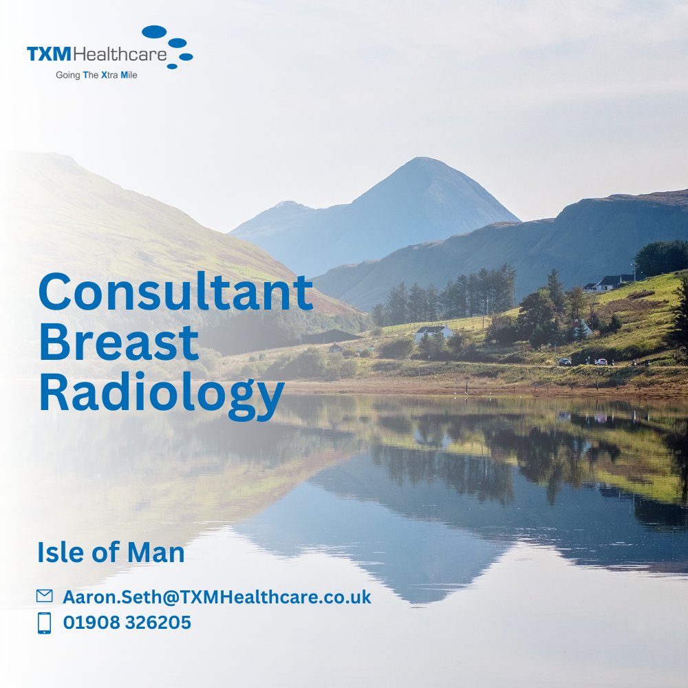TXMHealthcare's tweet photo. Radiologists, are you looking for something new? 📆 | We have new opportunities on the #IsleOfMan for a Consultant Breast Radiologist. 

From 16th December to 28th March 2025. 
Full-time role.

Reach out to Aaron.Seth@TXMHealthcare.co.uk to learn more or apply. https://t.co/upRm4Rv34R