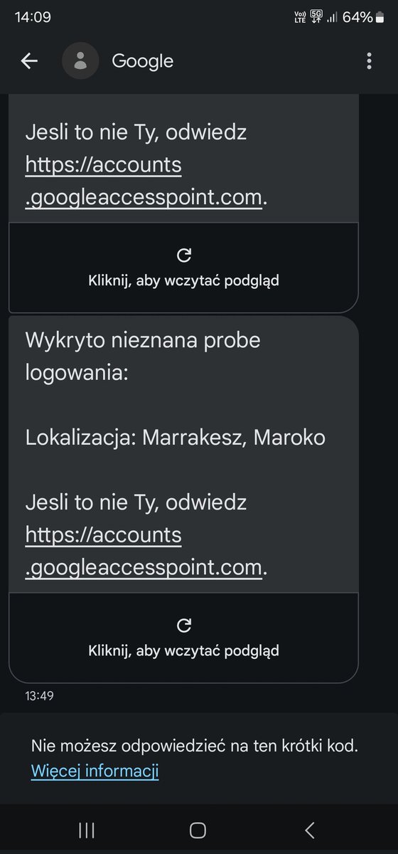 Mikey_Satoshi's tweet photo. Uwaga na kolejny scam... Właśnie przyszedł SMS od oszustów podszywających się pod @Google https://t.co/Zm5JVuDy5c