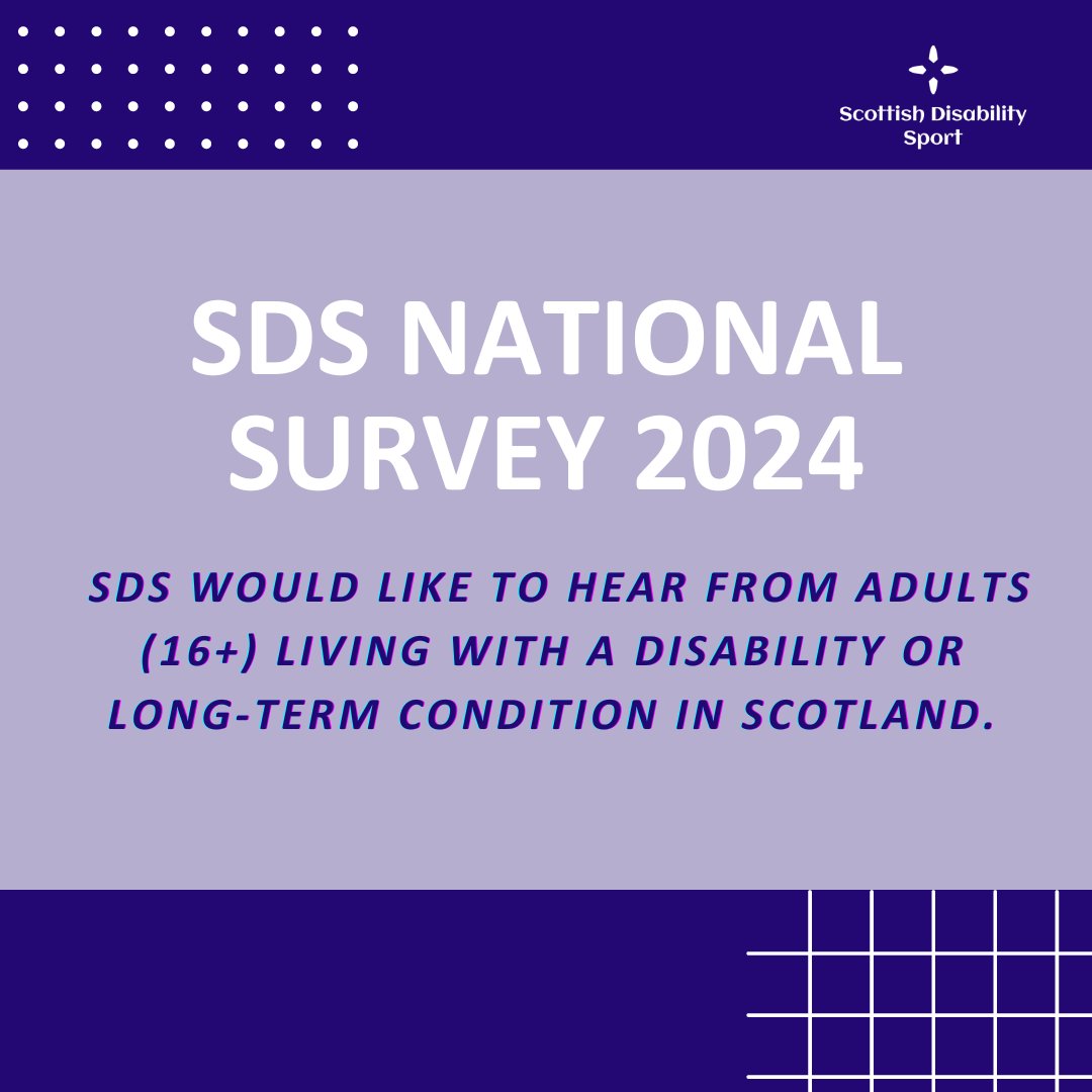 Scottish Disability Sport (@sds_sport) on Twitter photo 📢 The National Survey's deadline has been extended until the end of 2024.
The Survey aims to identify inequalities that individuals 16+ with a disability or long term health condition face when becoming physically active.
wp.me/p7H0JE-9G5
<a href="/sportscotland/">sportscotland</a> <a href="/ActiveScotGov/">Active Scotland</a> 📢 The National Survey's deadline has been extended until the end of 2024.
The Survey aims to identify inequalities that individuals 16+ with a disability or long term health condition face when becoming physically active.
wp.me/p7H0JE-9G5
<a href="/sportscotland/">sportscotland</a> <a href="/ActiveScotGov/">Active Scotland</a>