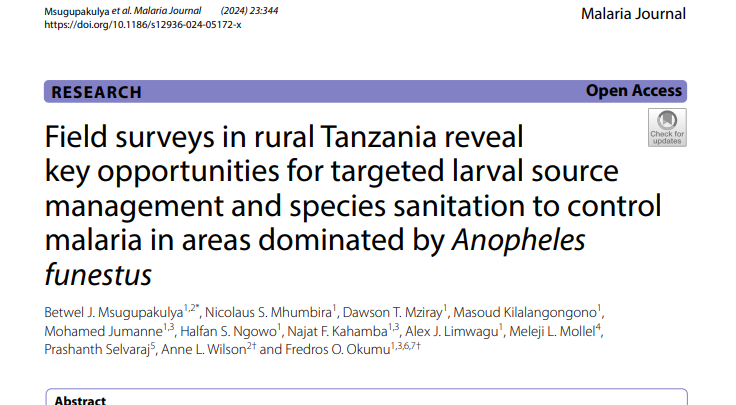 Wondering how larval source management can improve malaria control &amp; advance progress toward elimination? See this latest study from <a href="/ifakarahealth/">Ifakara Health Institute</a> in Malaria Journal <a href="/BioMedCentral/">BMC</a> and how LSM may be possible to enhance malaria control efforts. 🚫🦟
ow.ly/SPHg50UmQlg