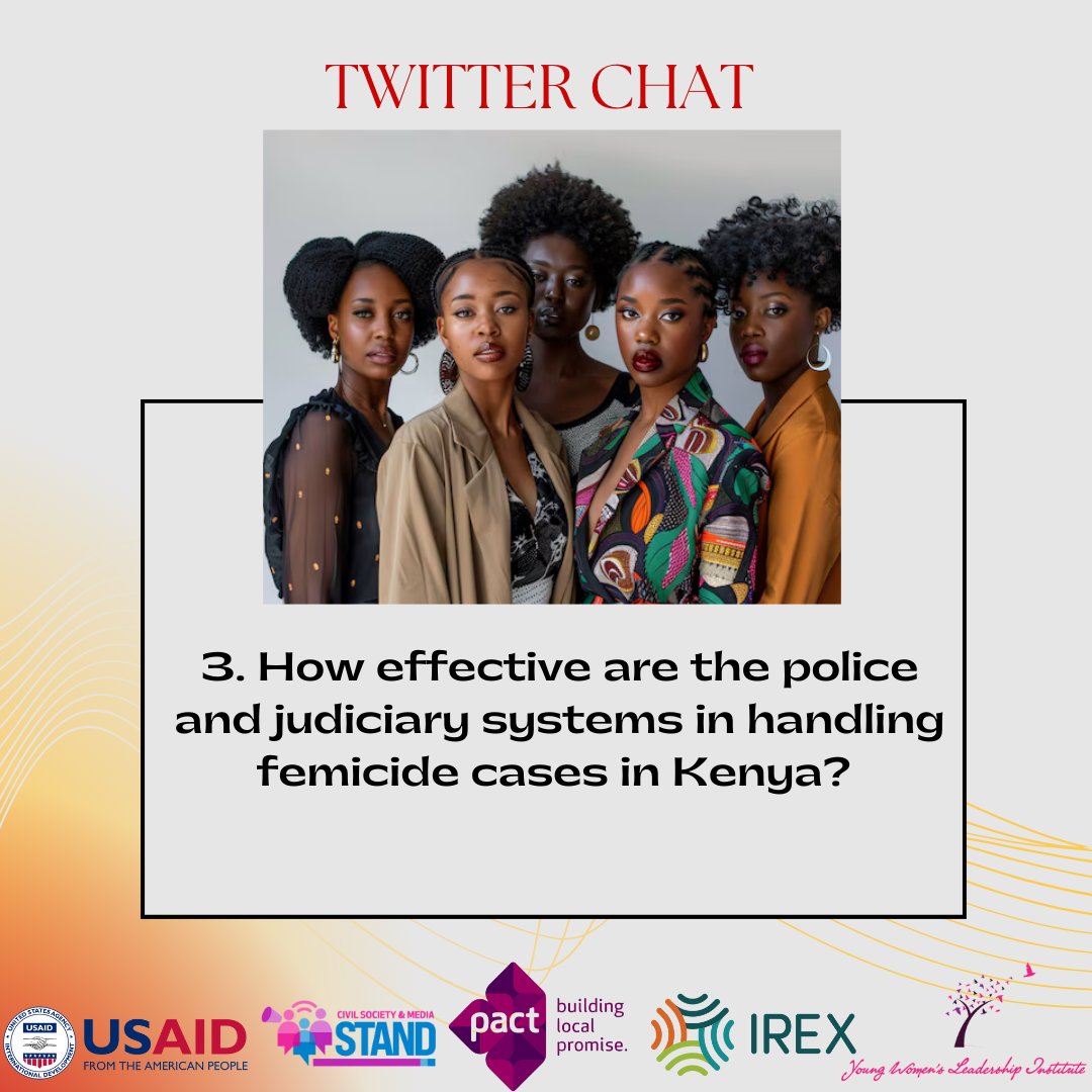 ywli_info's tweet photo. 3. How effective are the police and judiciary systems in handling femicide cases in Kenya? #DefendingTheDreamNow  
@woman_kind @IREXintl @HBSNairobi @awdf01 @UAFAfrica @awdf01 https://t.co/uTAXQarkYc