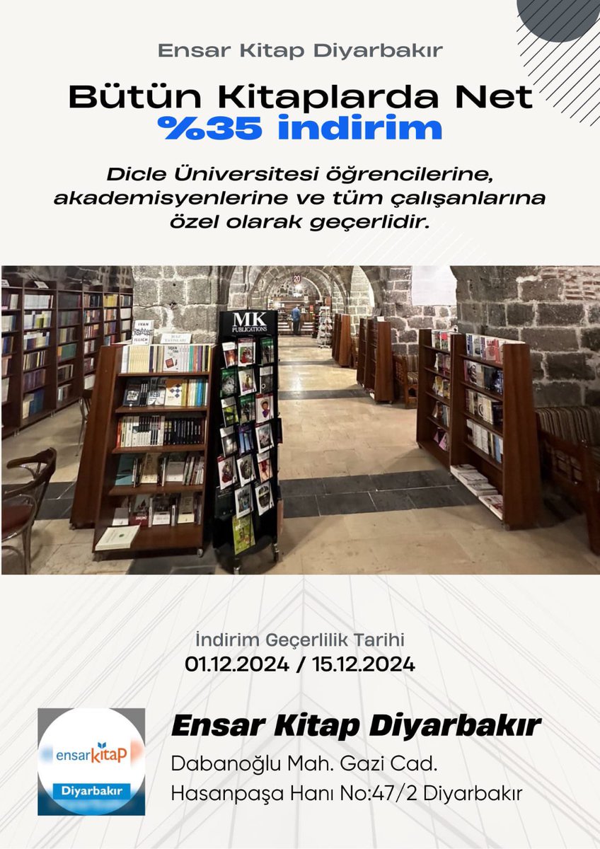 İNDİRİMDE SON HAFTA 📖 

#kitap #edebiyat #roman #hikaye #şiir #felsefe #sosyoloji #psikoloji  #dicleüniversitesi
<a href="/EnsarYayinGrubu/">Ensar Yayın Grubu</a> 
<a href="/Ahadi12Dr/">Mazid Ahadi</a> 
<a href="/birkitapgordum/">Bir Kitap Gördüm</a> 
<a href="/dicleuni1973/">Dicle Üniversitesi</a> 
<a href="/dicleuni__1973/">Dicle Üniversitesi Öğrenci Topluluğu</a> 
<a href="/dicleunikutup/">Dicle Üniversitesi Ali Emiri Merkez Kütüphanesi</a>