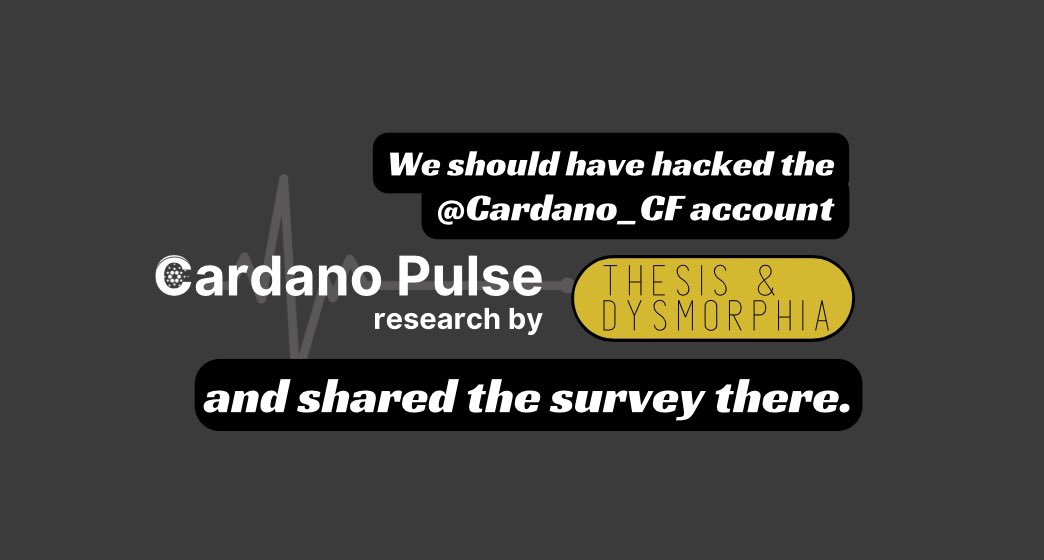 Just saying…

And I think <a href="/Cardano/">Cardano Community</a> should be sharing this one too. 

Fill out the Cardano Ecosystem survey - we will do the research for you.

Here: forms.gle/f9f2idwKYg5nfh…