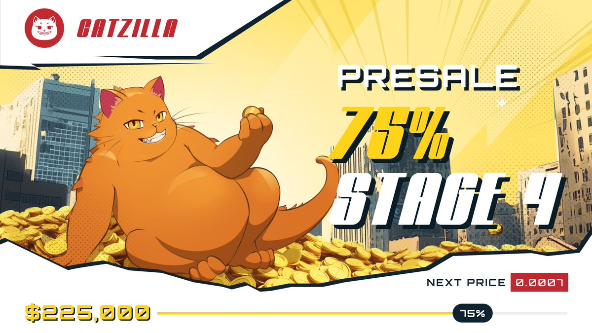 CatzillaToken's tweet photo. ATTENTION, CATZILLA FAM ^___^

We’ve reached 75% of Presale Stage 4!😼😼😼

This means $CATZILLA’s price will go up soon!😼

Don’t be a Baka ^____^

Get $CATZILLA now at

https://t.co/NZm2G5ywCT https://t.co/sEWLJkVLrY
