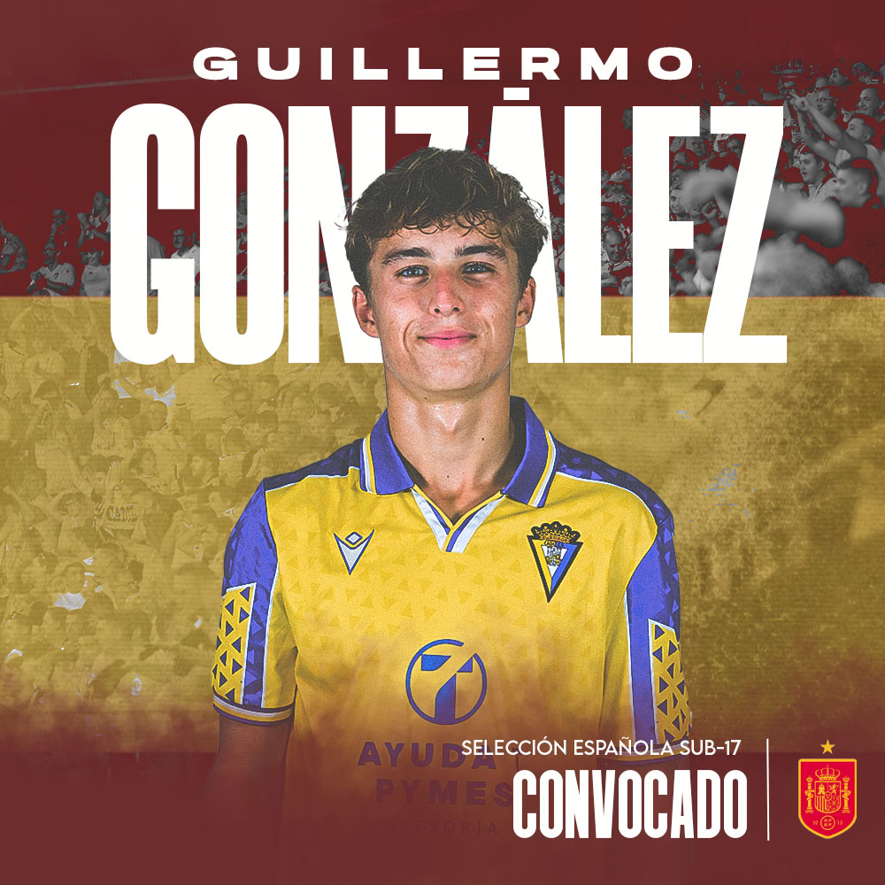 Cádiz CF Mirandilla - Cantera Cádiz CF (@cadiz_cfcantera) on Twitter photo #CanteraCadista 💛💙
🇪🇸 Guille González, del Juvenil A, convocado con la <a href="/SEFutbol/">Selección Española Masculina de Fútbol</a> Sub-17.
📍El jugador se incorporará hoy a la concentración en Alfaz del Pí (Alicante)
🆚 Se enfrentará a la Selección de Japón los días 12 y 14 de diciembre
🔗 cadizcf.com/noticias/guill… #CanteraCadista 💛💙
🇪🇸 Guille González, del Juvenil A, convocado con la <a href="/SEFutbol/">Selección Española Masculina de Fútbol</a> Sub-17.
📍El jugador se incorporará hoy a la concentración en Alfaz del Pí (Alicante)
🆚 Se enfrentará a la Selección de Japón los días 12 y 14 de diciembre
🔗 cadizcf.com/noticias/guill…