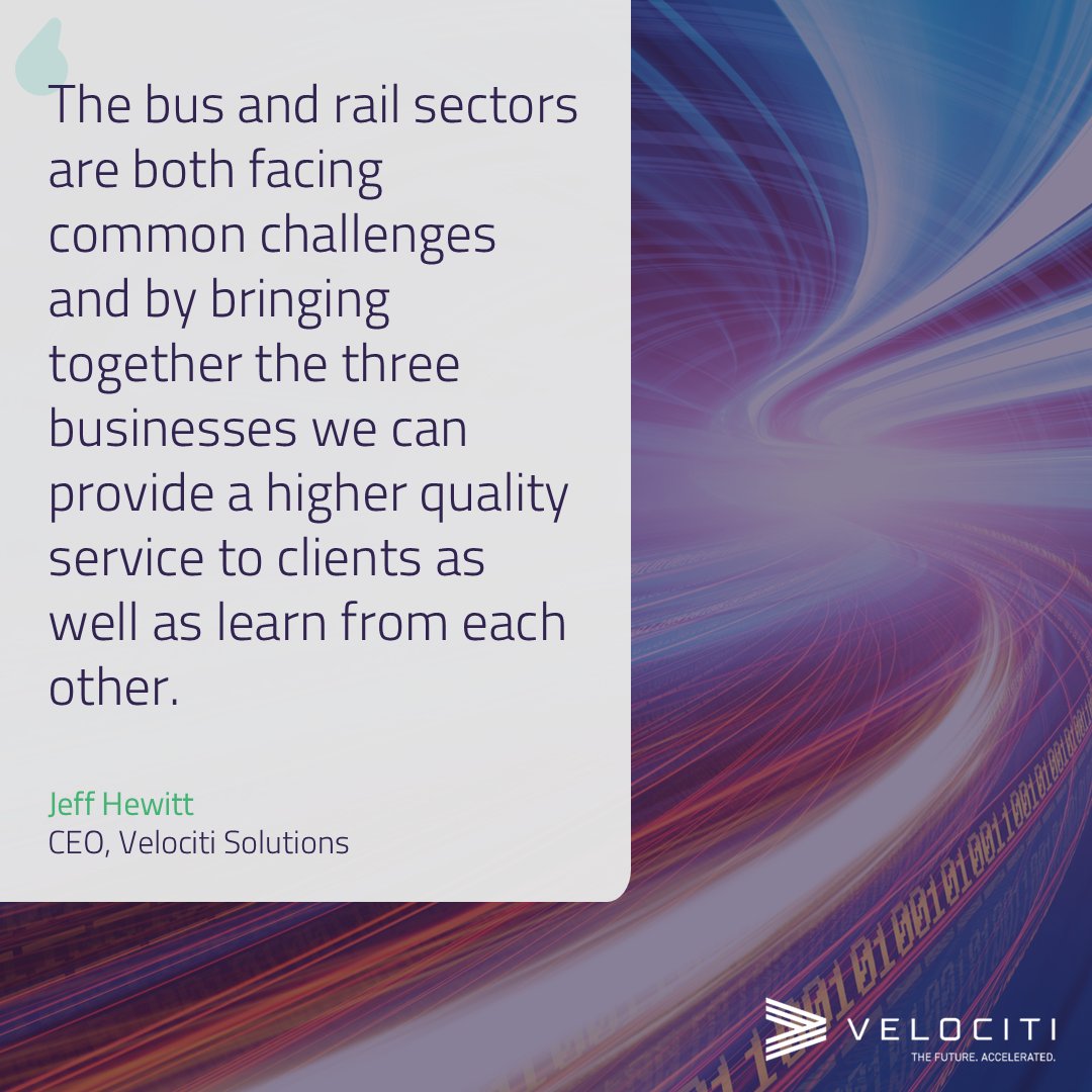 Previously working as three businesses, we are now one operation, Velociti Solutions. The bus and rail sectors are facing common challenges, by bringing together the businesses we can work more effectively and provide a higher-quality service. Learn more bit.ly/3ONG0zH