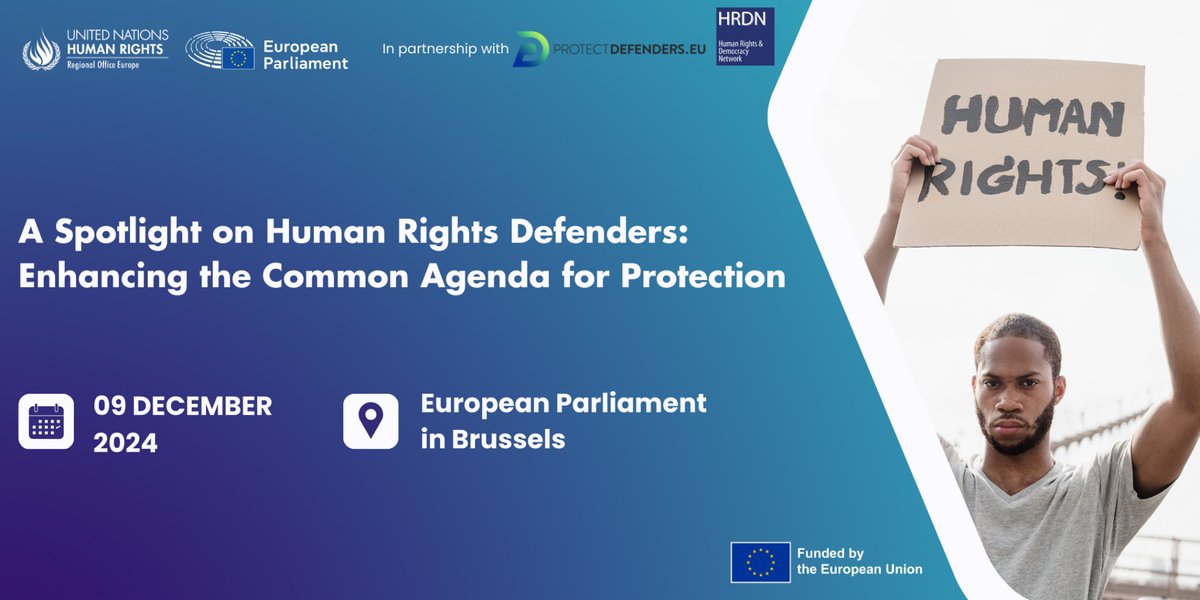 European External Action Service - EEAS 🇪🇺 (@eu_eeas) on Twitter photo Human Rights Defenders protect our rights but who protects them?
Stay tuned for the high-level panel for #HumanRightsDefendersDay and #HumanRightsDay
🗓️ 9 December 3-6 PM
📌 Follow online: europa.eu/!xty9pt
<a href="/UNHumanRightsEU/">UN Human Rights EUR</a> Human Rights Defenders protect our rights but who protects them?
Stay tuned for the high-level panel for #HumanRightsDefendersDay and #HumanRightsDay
🗓️ 9 December 3-6 PM
📌 Follow online: europa.eu/!xty9pt
<a href="/UNHumanRightsEU/">UN Human Rights EUR</a>