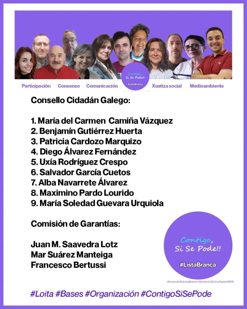 mareando62's tweet photo. Dende o día 9 ata o 13
as persoas inscritas de @Podemos_Galicia , entrade
https://t.co/8qpbo8IJFt e votade neste orde pola #ListaBranca
#ContigoSiSePode
E a Lista Branca de Garantías polxs tres compañeirxs nombradxs na foto para a Comisión de Garantías!
@PODEMOS https://t.co/vyoJto9J2E