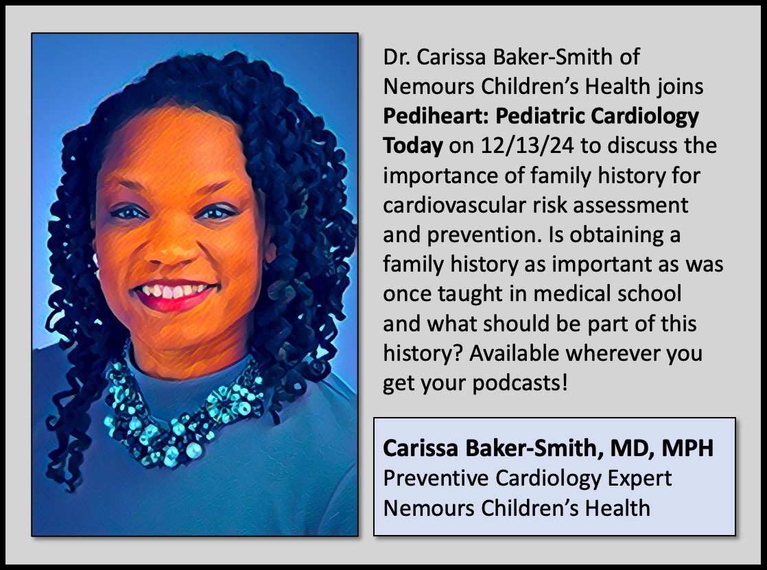 Robert H. Pass (@roberthpass) on Twitter photo Coming Friday to Pediheart - a conversation with <a href="/CarissaBakerSm1/">Carissa Baker-Smith MD, MPH, FAHA, FACC, FAAP</a> about family history and CVD prevention. <a href="/Nemours/">Nemours Children's Health</a> <a href="/MountSinaiPeds/">Mount Sinai Kravis Children's Hospital</a> <a href="/IcahnMountSinai/">Icahn School of Medicine at Mount Sinai</a> Coming Friday to Pediheart - a conversation with <a href="/CarissaBakerSm1/">Carissa Baker-Smith MD, MPH, FAHA, FACC, FAAP</a> about family history and CVD prevention. <a href="/Nemours/">Nemours Children's Health</a> <a href="/MountSinaiPeds/">Mount Sinai Kravis Children's Hospital</a> <a href="/IcahnMountSinai/">Icahn School of Medicine at Mount Sinai</a>