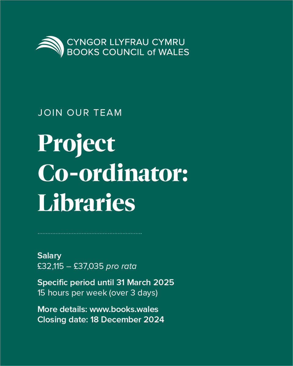 📢Job Vacancy📢

📚We are looking for a Project Co-ordinator: Libraries.

🔹Salary: £32,115–£37,035 pro rata
🔹Specific period until 31 March 2025

⬇More details HERE:
llyfrau.cymru/en/swyddi-gwir…

📆Closing date: 18 December 2024

#LoveReading