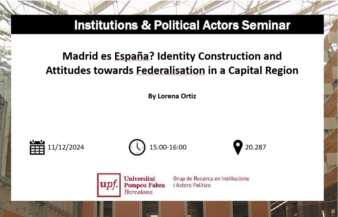 📢Seminar Announcement📢

Happy Monday! Please join us on Wednesday (15:00-16:00) as PhD candidate from UC Louvain and current visiting scholar Lorena Ortiz presents her latest work on attitudes towards federalisation. Look forward to seeing all you there!