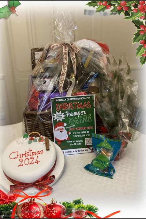 Don’t miss your chance to win this fantastic hamper full of Christmas treats!

Tickets available on easypay dgs.ie/payments/ and also from the PTA stand at the Christmas Craft Fair on 11th December.

So make sure you’re in the draw coz if you’re not in you can’t win!