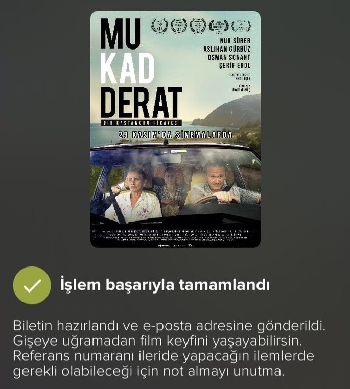 Yola çıkmadan gittiğimiz son film😊hatırlatmadan geçmeyeyim, gidin izleyin izlettirin. Kadının bireyselleşmesi, özgürleşmesi, emekçi kadınların gücü, eşitlik, hak konularına ağırlık veren muhteşem bir film olmuş, 👏👏👏👏 #Mukadderat