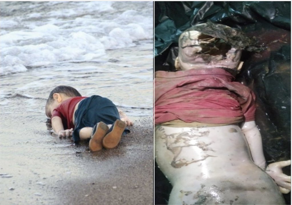 On the left side of the photograph is the most talked about Syrian #AlanKurdi's body which caused a dramatic global outrage.
On the right side is the photgraph of the most ignored 3 year old Meitei boy #Chingkheinganba Singh's body which did not even cause national outrage in