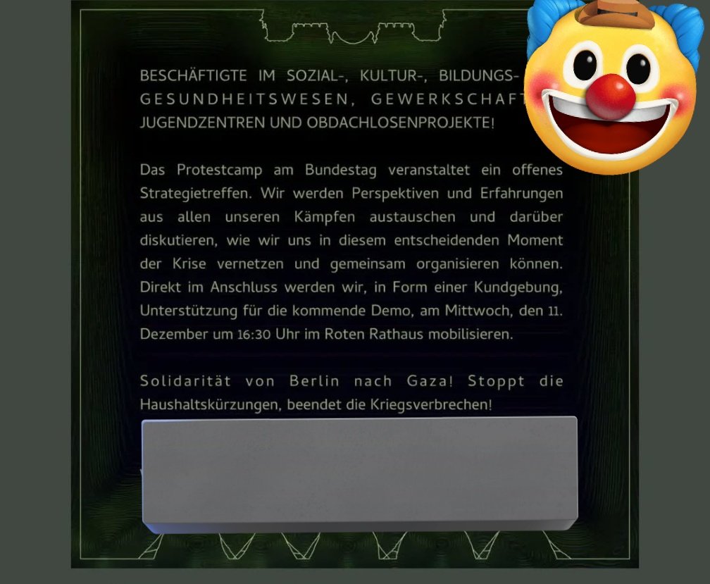 querdenkenwatch's tweet photo. Aus der Kategorie Hybris im Quadrat:
Das Intifada-Fantasy-Camp 2.0 lädt zu einem Strategietreffen wegen der Kürzungen des Senats. Was israelfeindliche Dauercamper und Hobby-Djihadist*innen damit jenseits von #entrismus zu tun haben wollen ist mir schleierhaft. https://t.co/iIbcVgqYhg