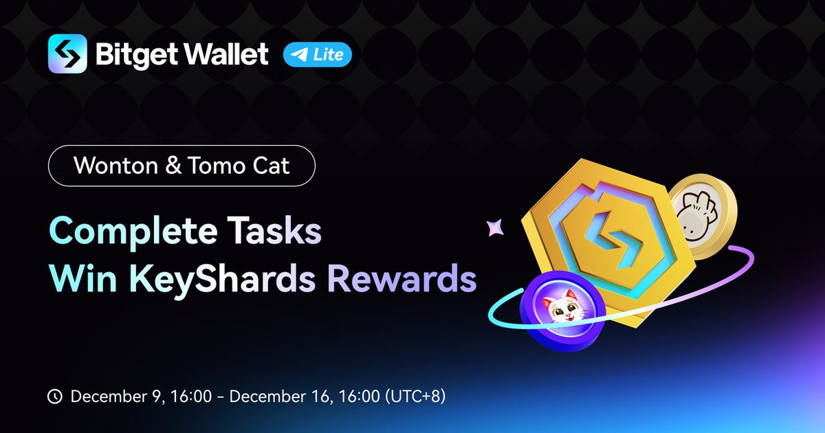 BitgetWallet's tweet photo. 🌟 Exciting News! Bitget Wallet Lite brings you an upgraded experience! 🌟
The #TaskCenter event is now live, featuring Wonton @WONTONorg and Tomo Cat @TOMO__ETH. Complete tasks to earn 200 KeyShards, and uncover even more hidden rewards! 💎🚀
⏰ Event Duration: Dec 5, 16:00 – Dec 12, 16:00 (UTC+8)
Dive into Bitget Wallet Lite now and seize the opportunity to elevate your crypto journey! ✨💰
🔗 https://t.co/JNl9fxQ9dV