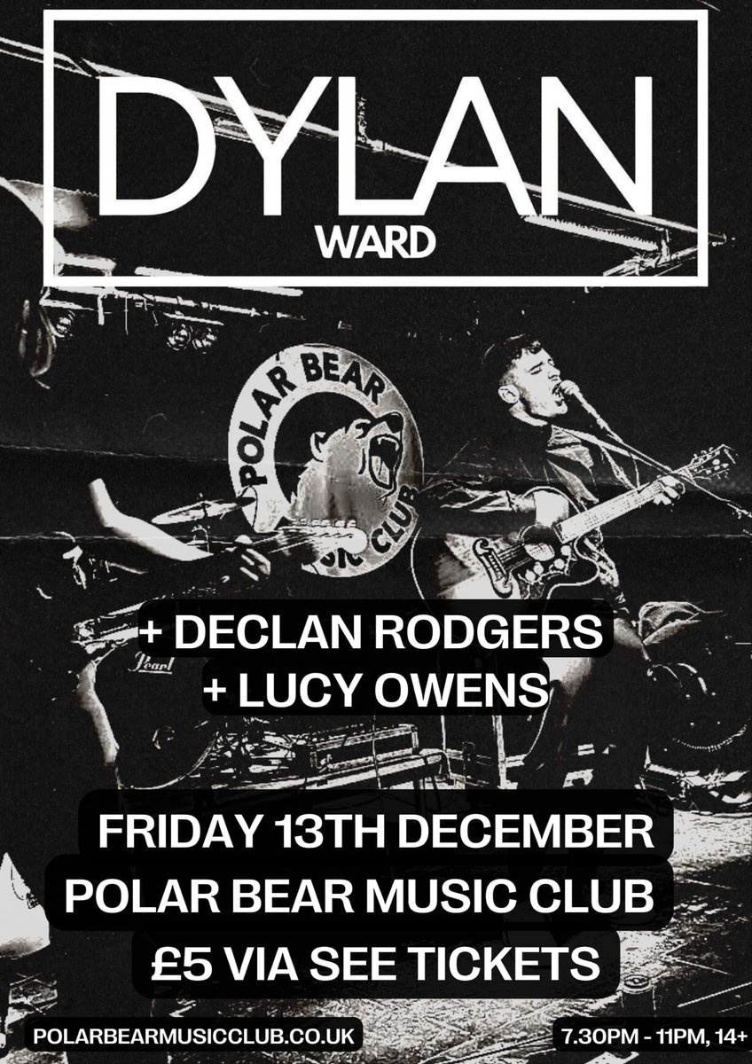 Polar Bear Music Club (@polarbearroars) on Twitter photo THIS FRIDAY NIGHT! ✨
<a href="/DylanWardMusic_/">Dylan Ward</a> here at Polar Bear Music Club on Friday 13th December 2024
➳ 7:30PM // 14+
➳ £5.00 TICKETS >> bit.ly/3zyryYe
With support from Declan Rogers and Lucy Owens
#Hull THIS FRIDAY NIGHT! ✨
<a href="/DylanWardMusic_/">Dylan Ward</a> here at Polar Bear Music Club on Friday 13th December 2024
➳ 7:30PM // 14+
➳ £5.00 TICKETS >> bit.ly/3zyryYe
With support from Declan Rogers and Lucy Owens
#Hull