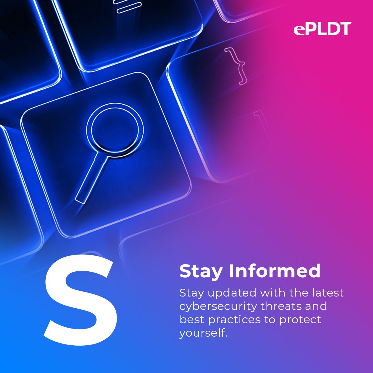 ePLDT's tweet image. How can you stay safe online?

Remember to PUSH! 

These simple steps can mean the difference between staying safe and falling prey to cyber attacks.​
​
#ePLDTElevatingTechWithYou ​
#Cybersecurity 
#CyberTips 
#OnlineProtection