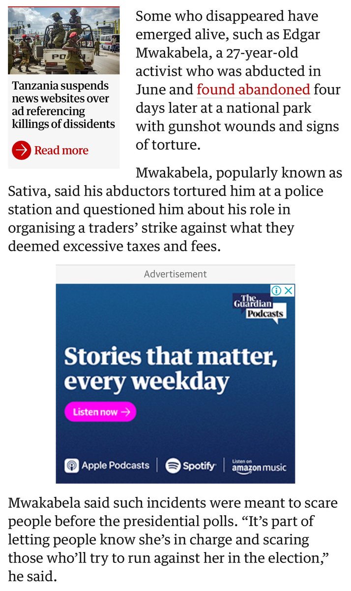 Sativa255's tweet photo. Gazeti la The Guardian @guardian  nchini UINGEREZA limechapisha habari ya MADUDU YA SAMIA.

Sakata langu la KUTEKWA limeandikwa pia humo. Chukua muda wako kajisomee. Kwakuwa SERIAKALI yetu SIKIVU inafungua NCHI kajionee nchi ilivyofunguliwa humo.

SAFI KABISA.

Link: https://t.co/n4SFDVBtvX

REPOST 200🔥🔥