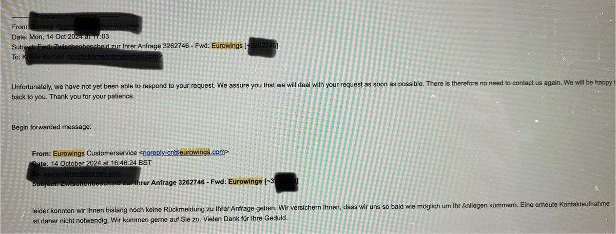 hereisqueenbee's tweet photo. @eurowings nearly 6 months since you cancelled my flight with no explanation or help, and still no response from you. Disgraceful. https://t.co/h6F8lL6bfF