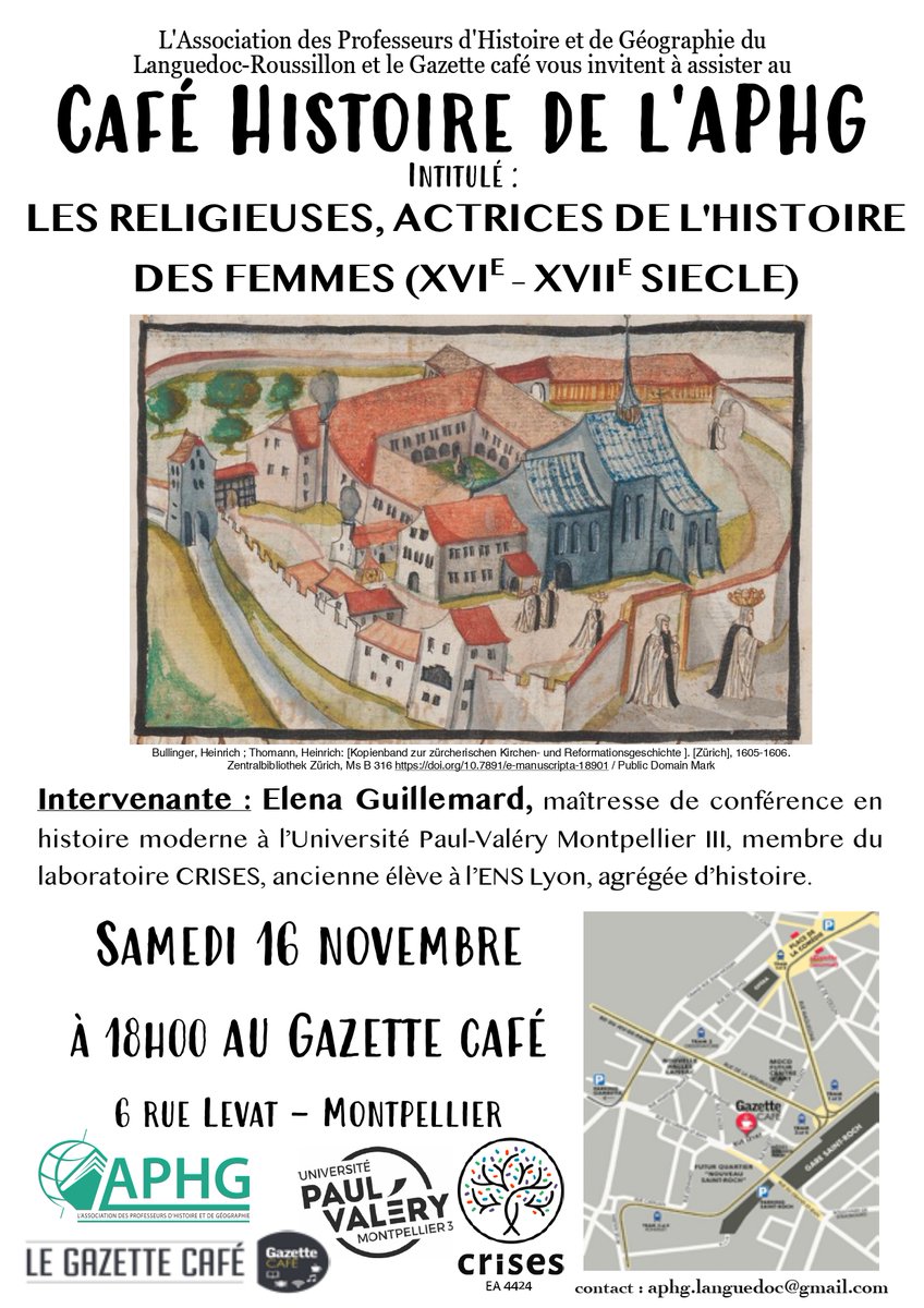 📽️Retrouvez la vidéo du café histoire d'Elena Guillemard, mcf en histoire moderne à <a href="/univpaulvalery/">Université de Montpellier Paul-Valéry</a> @CRISES_UPVM enregistré au <a href="/GazettedeMtp/">Gazette Live Montpellier</a> intitulé "Les religieuses, actrices de l'histoire des femmes (XVIe-XVIIe siècle)" sur <a href="/YouTube/">YouTube</a> de <a href="/APHG_National/">APHG</a> 
🔗youtu.be/BUhHQsUj3t8?si…