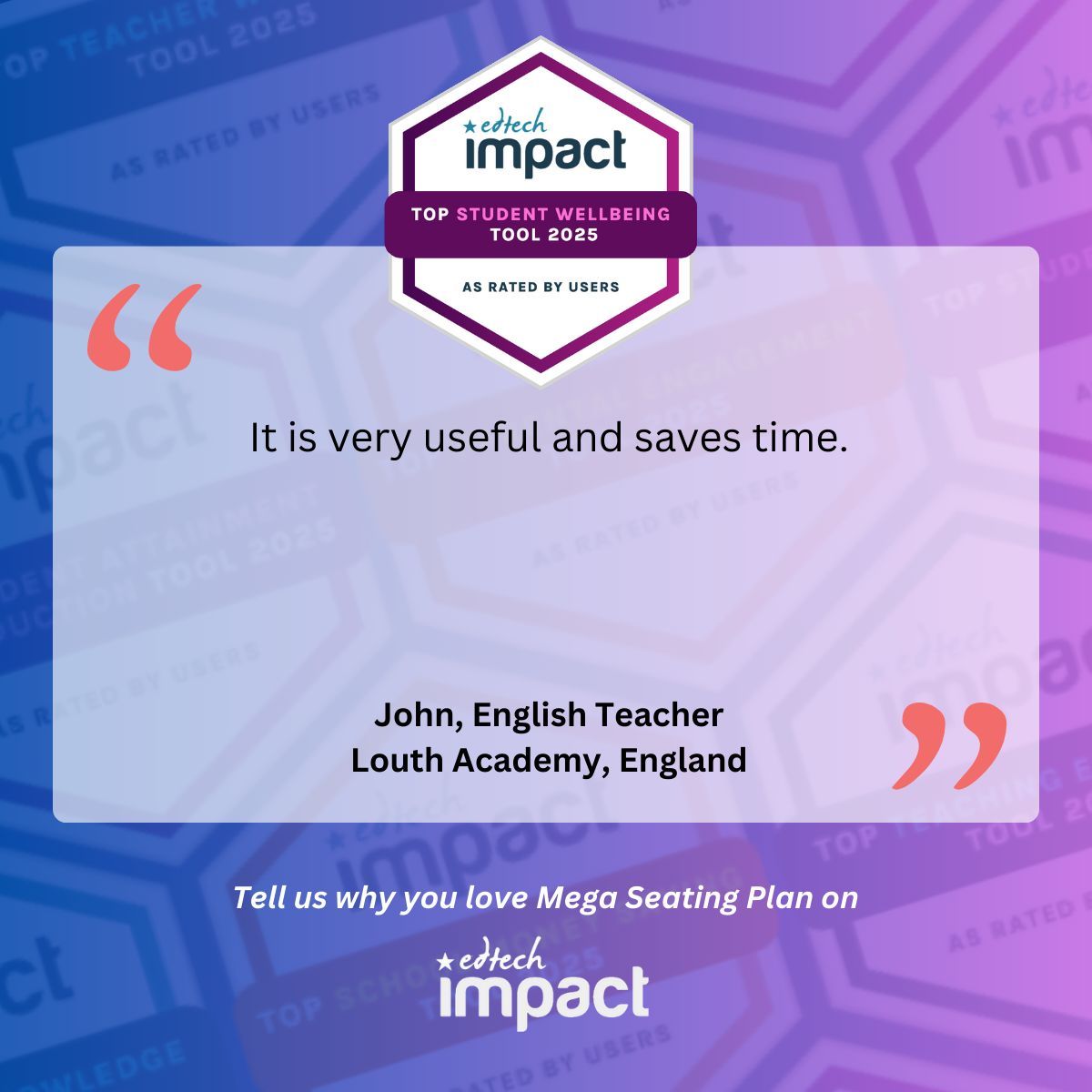megaseatingplan's tweet photo. Mega Seating Plan is the top student wellbeing tool for 2025, according to the independent teacher reviews on EdTech Impact.

https://t.co/2K2u5qJSEo https://t.co/v6tq5NJwAP