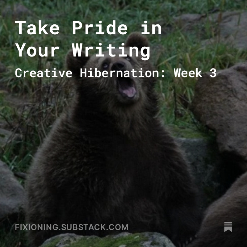 fixioning's tweet photo. It’s Week 3 of the Creative Hibernation series and this week is all about positivity — about your writing, about your story, about your very existence as an artist.

Because guess what? You’re pretty fucken great.

https://t.co/91agJrTu2j

#AmWriting #SlowCreativity https://t.co/wSyj37UWDn