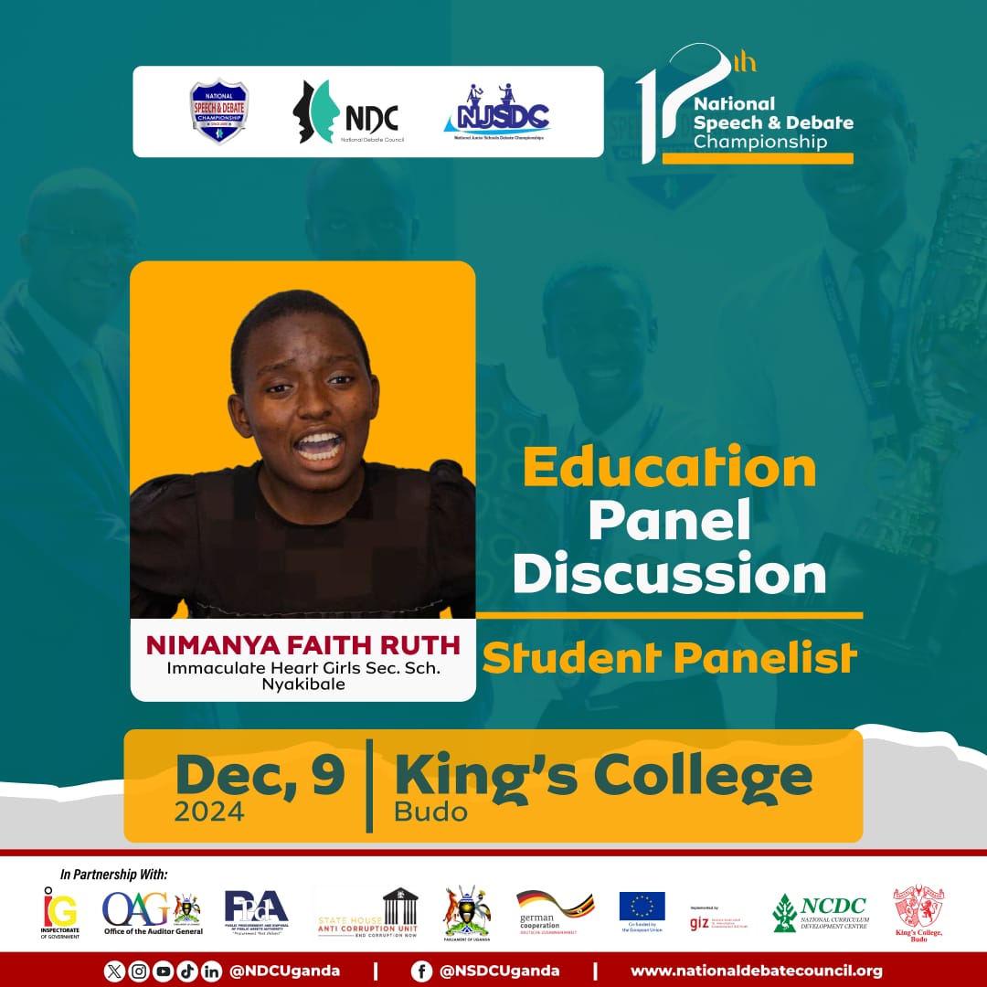 National Debate Council, Uganda (NDC) (@ndcuganda) on Twitter photo ▶️ The #12thNSDC Education Panel Discussion
Panelists:
<a href="/DeborahNamugeny/">Deborah Namugenyi</a> - <a href="/AsanteAfrica/">Asante Africa Foundation</a>
<a href="/nyamwiza_R247/">Nyamwiza Hope</a> - <a href="/wingsofhope24/">Wings of Hope</a>
Aaron Timothy Kirunda - <a href="/enjuba1/">enjuba</a>
Nimanya Faith Ruth - Immaculate Heart Girls S. S, Nyakibaale
Watch: youtu.be/mcWqZpqN-pI
#4thNJSDC | #DebateUG ▶️ The #12thNSDC Education Panel Discussion
Panelists:
<a href="/DeborahNamugeny/">Deborah Namugenyi</a> - <a href="/AsanteAfrica/">Asante Africa Foundation</a>
<a href="/nyamwiza_R247/">Nyamwiza Hope</a> - <a href="/wingsofhope24/">Wings of Hope</a>
Aaron Timothy Kirunda - <a href="/enjuba1/">enjuba</a>
Nimanya Faith Ruth - Immaculate Heart Girls S. S, Nyakibaale
Watch: youtu.be/mcWqZpqN-pI
#4thNJSDC | #DebateUG