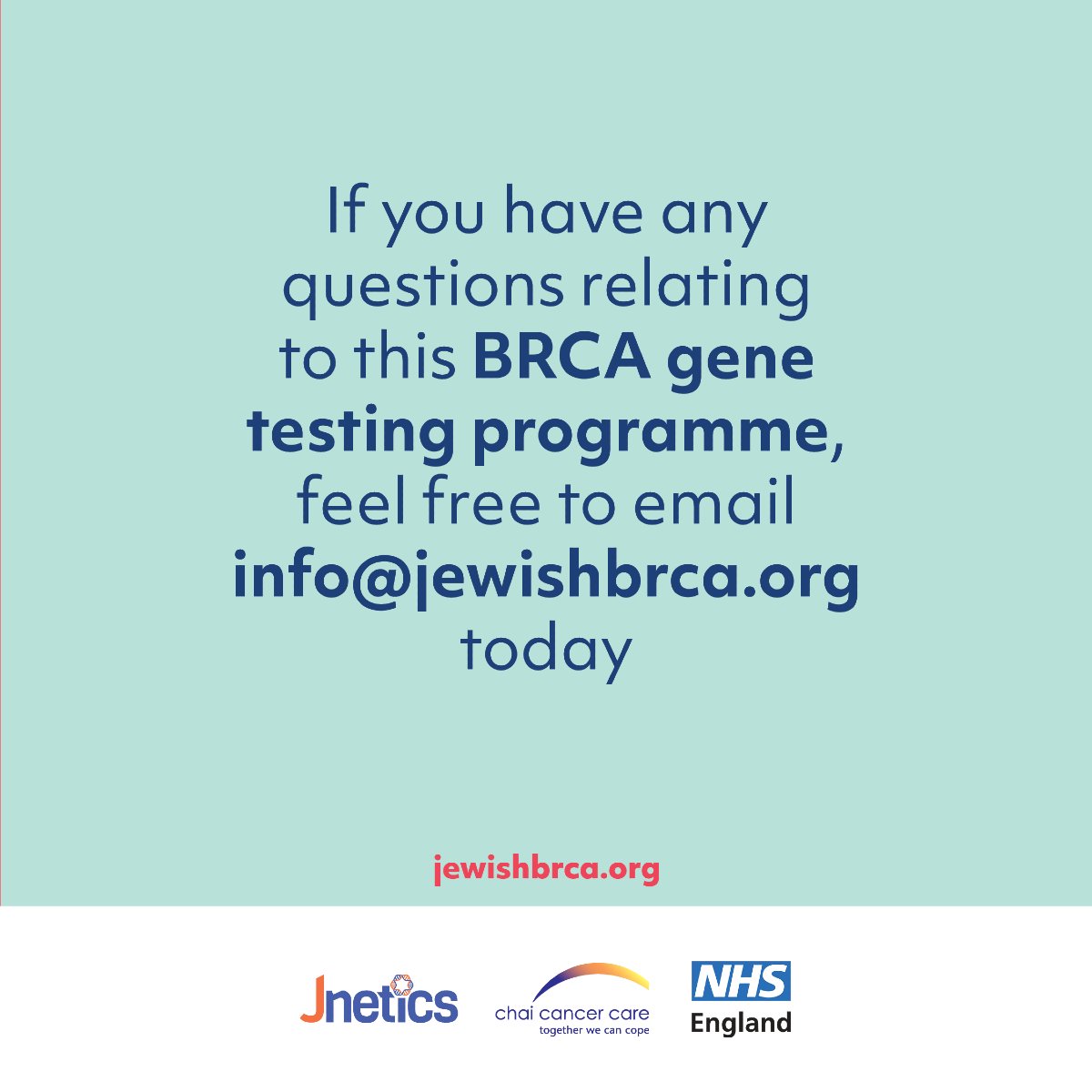 JewishBRCA's tweet photo. Did you know that 40% of ovarian cancer cases and 10% of breast cancer cases in the Jewish community are BRCA related?

If you have any questions relating to this BRCA gene testing programme, feel free to email info@jewishbrca.org today. https://t.co/cpJZMO2f5m