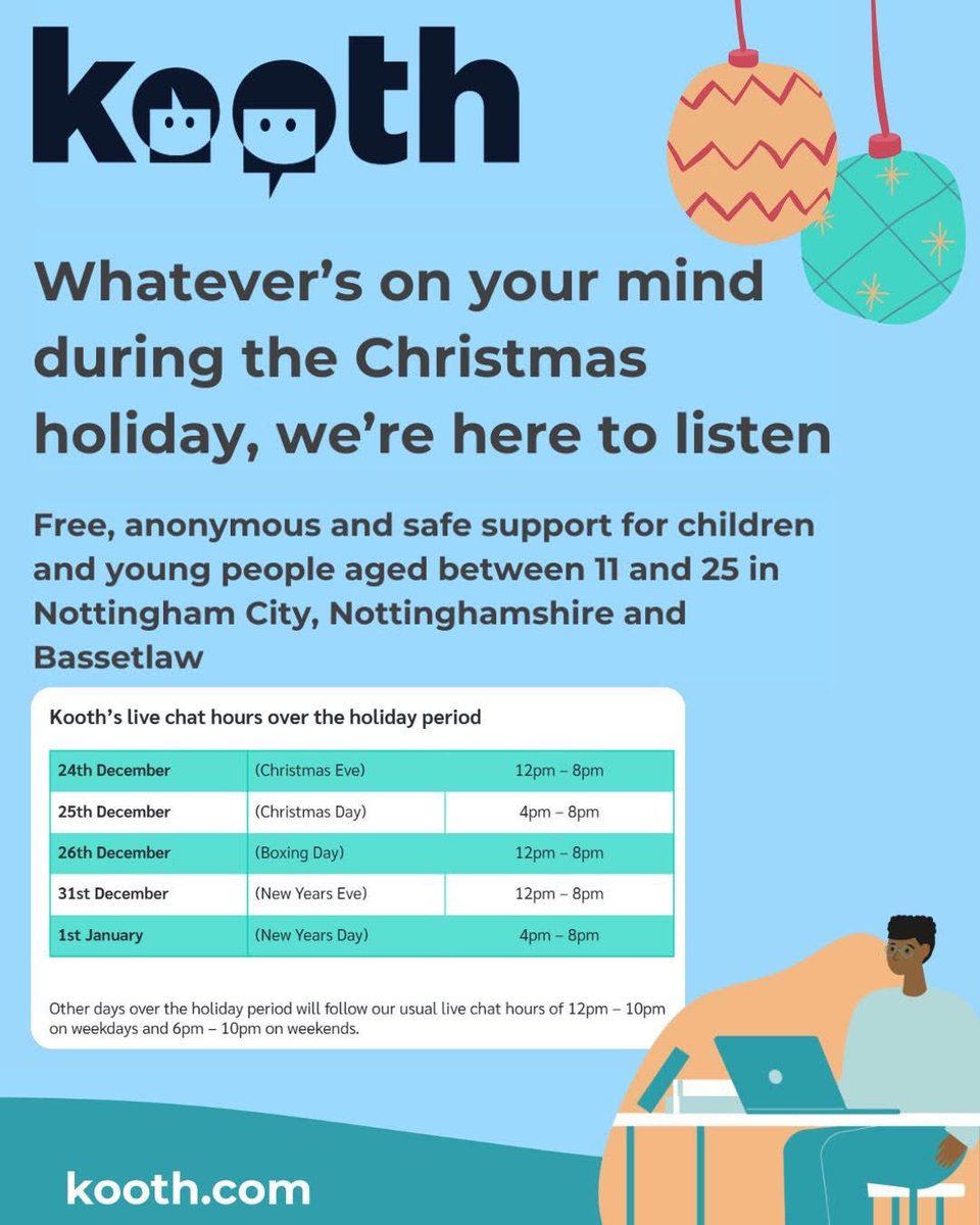 Don’t forget, if you need any support over the Christmas break, <a href="/kooth_plc/">Kooth Digital Health</a> will be around through their live chat to offer support 🎄

#MentalHealth #Kooth #MentalHealthMatters #AmazingNUSA #GrownAtNUSA