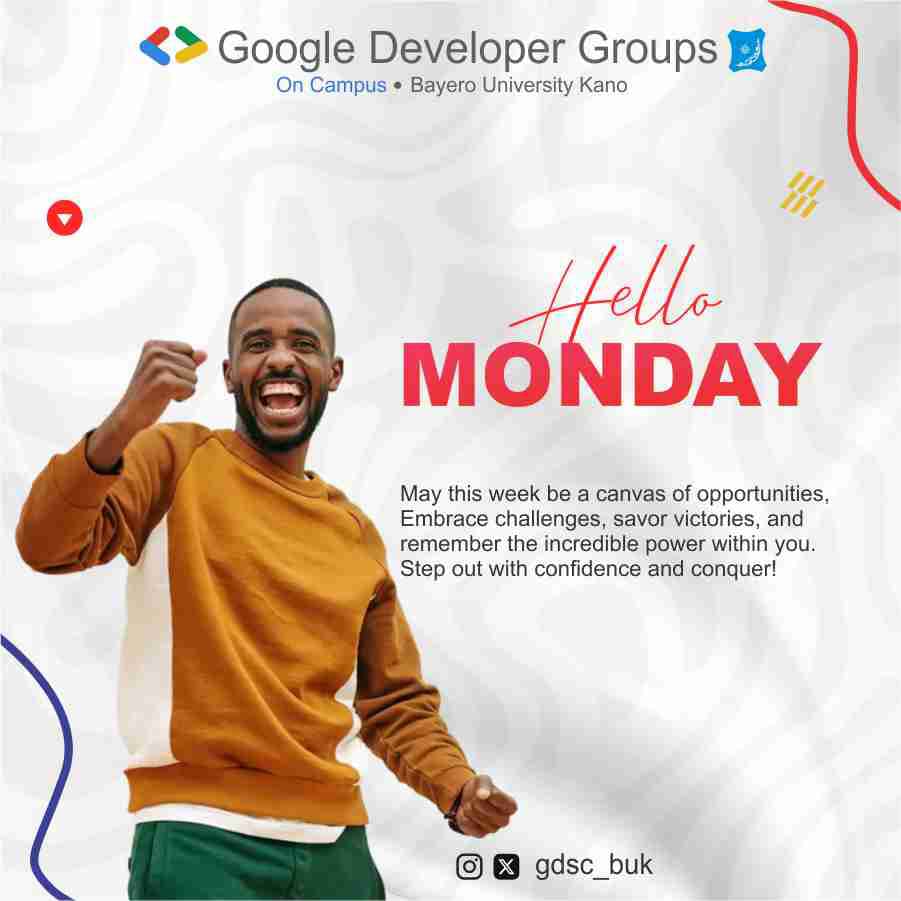 Kickstart your week with purpose and passion! 💡 Let’s turn challenges into opportunities and ideas into action. 🚀

Follow us on:
🎥 TikTok: tiktok.com/@gdgocbuk
📸 Instagram: instagram.com/gdg_buk/
▶️ YouTube: youtube.com/@gdgocbuk

<a href="/BUK_Campus/">BUK Campus Connect</a>
