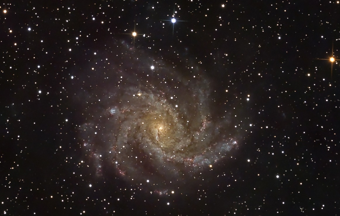 MSAS members have dodged the cloud and rain over the past few weeks and Tom W managed 5 hours of exposures over two nights to produce this image of NGC6946, the Fireworks Galaxy.