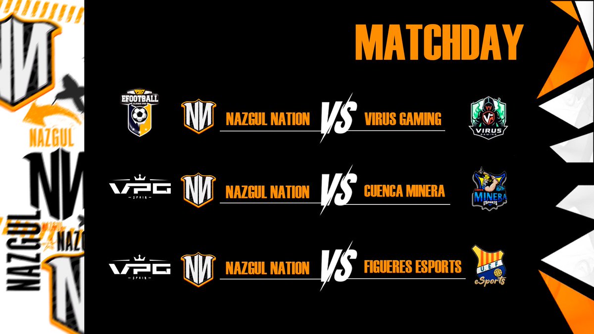 AurumHex's tweet photo. 🔶 MATCHDAY 🔶
Arrancamos la semana con mucha fuerza para disputar las 3 primeras jornadas de la semana:
🏆 @PLGeFootBall 🆚 @_Virus_Gaming
🏆 @VPG_Spain 🆚 @CMineraeSports
🏆 @VPG_Spain 🆚 @UEFeSports
#GoNN #GoNazgul #NagulOnTop https://t.co/dBw0blAH0c