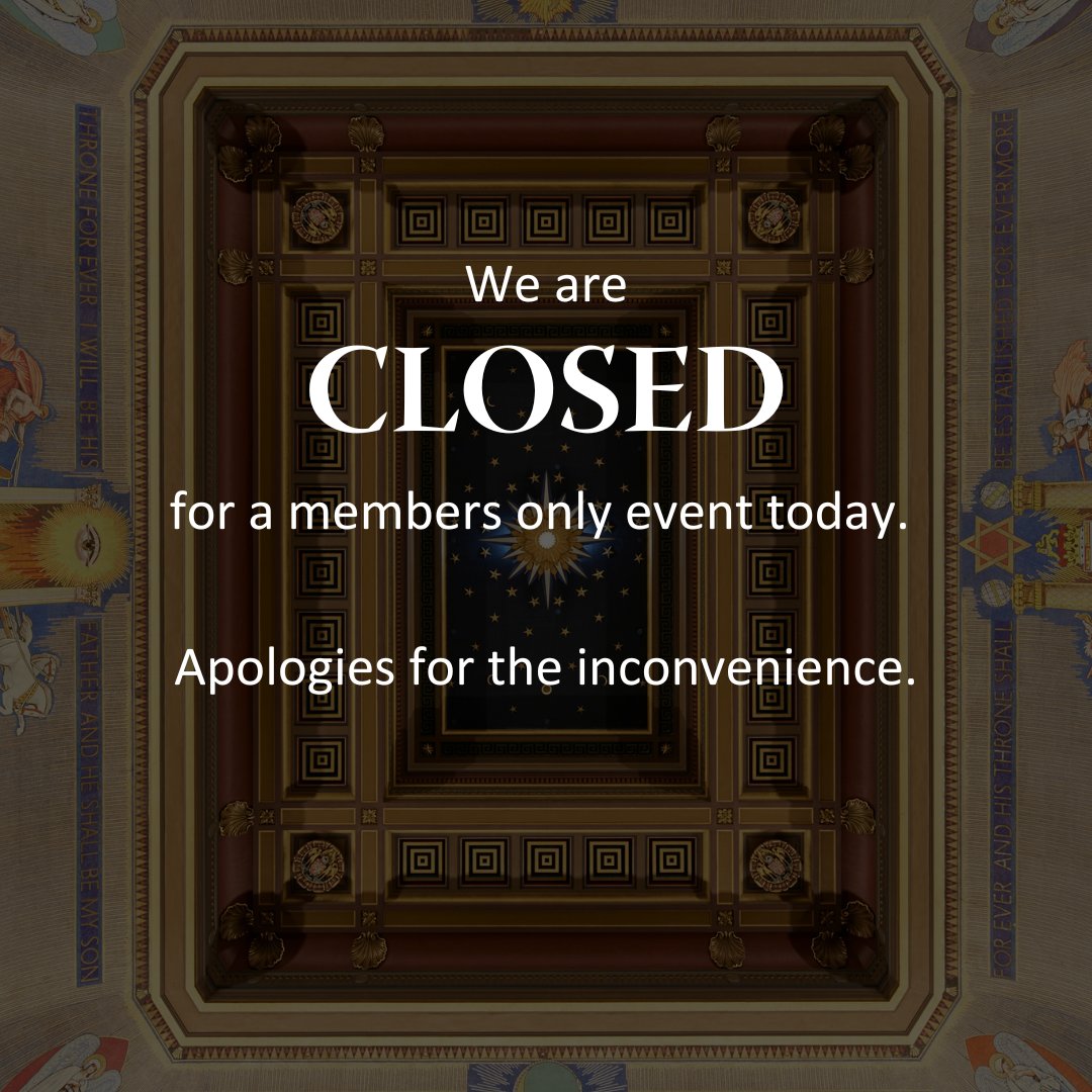 To all our visitors today - please note that Freemasons' Hall is closed for a private event today.

The Museum, Library, Shop and Café will be open for members only☕📚

We apologise for any inconvenience and thank you for your understanding! 🙏

#FreemasonsHall