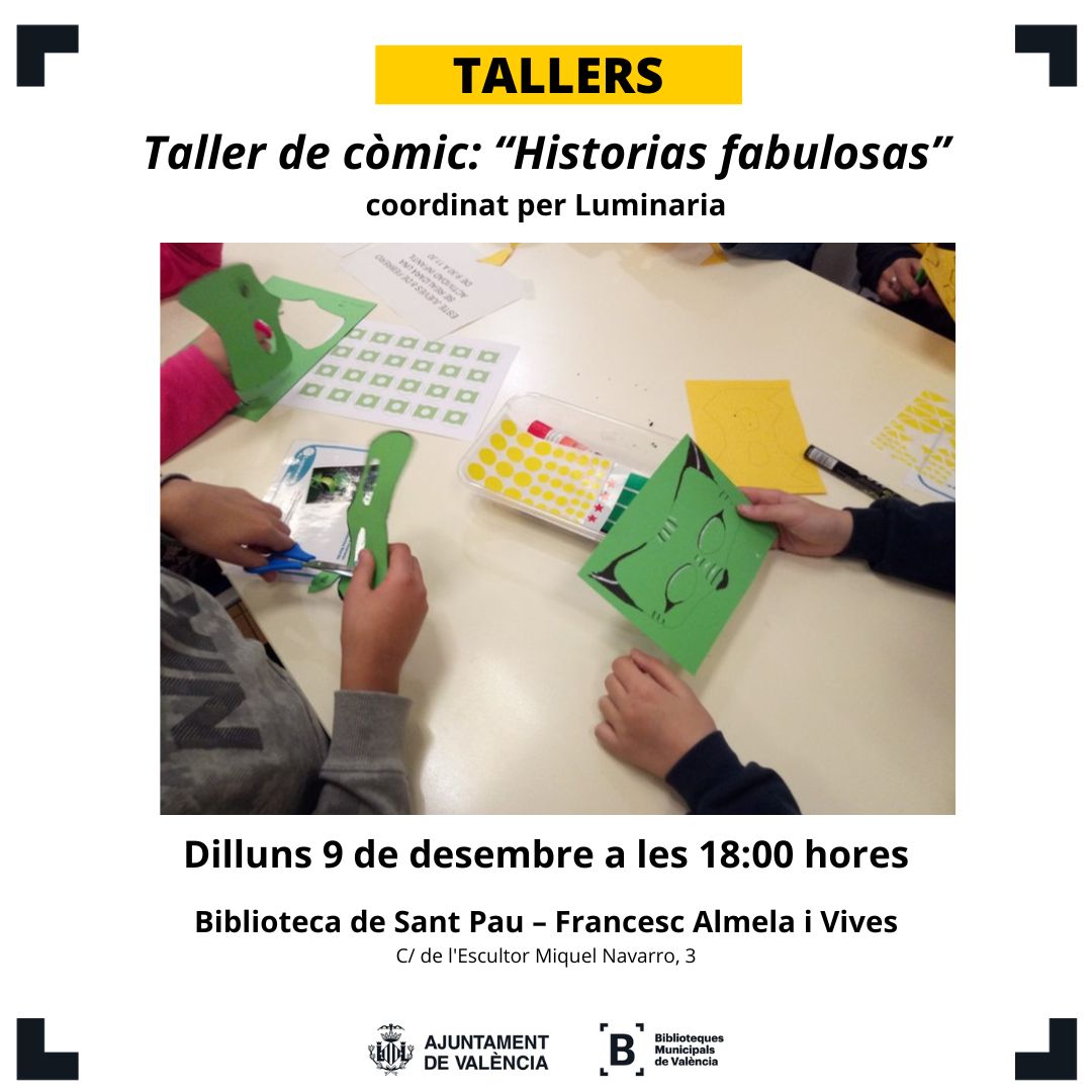 <a href="/AjuntamentVLC/">Ajuntament València</a> <a href="/CulturalVLC/">Cultural València</a> <a href="/RebomboriCult/">Rebombori Cultural</a> <a href="/arrancapinsVLC/">Arrancapins València</a> <a href="/cuidemlaraiosa/">Cuidem La Raïosa</a> <a href="/MartaPTalleres/">Marta Pereira-Taller</a> <a href="/AVV_CABANYAL/">A.V. CABANYAL-CANYAMELAR</a> 💫✨ I a més dels contacontes, esta setmana també tenim activitats que no et voldràs perdre!

📚🥸 Dos clubs de lectura infantils de la mà de <a href="/RebomboriCult/">Rebombori Cultural</a>

🦸‍♀️🦹 I un increïble taller de còmic i manga de la mà de <a href="/Luminariaeduca/">Luminaria Arte y aprendizaje</a>

Apuntat! 🙋‍♀️