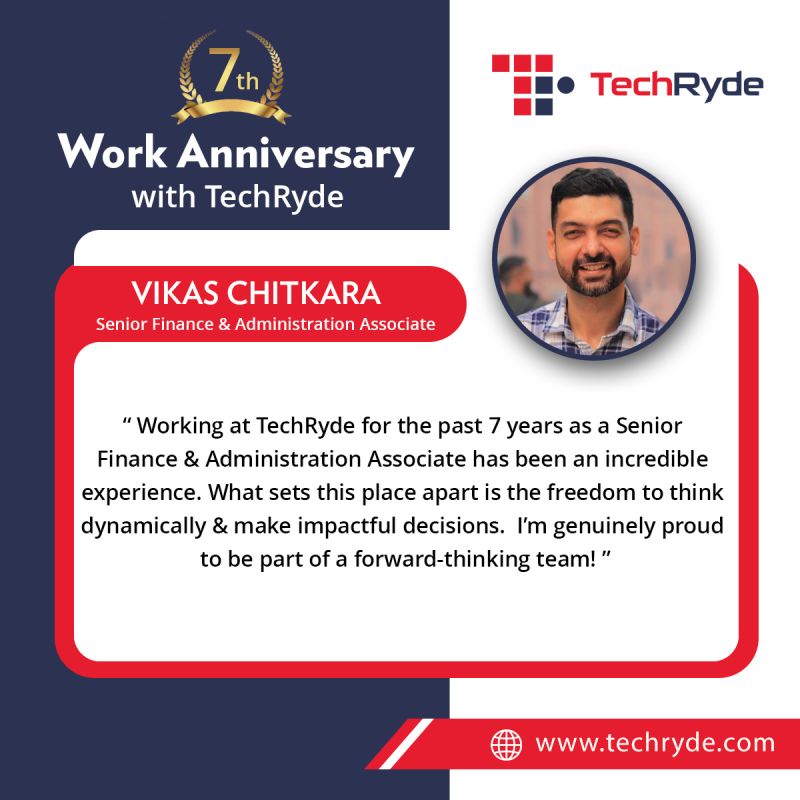 Techryde_global's tweet image. Celebrating 7 Amazing Years with Vikas Chitkara at TechRyde Inc.! ✨

We’re proud to celebrate seven incredible years with Vikas Chitkara, a valued part of the TechRyde family.