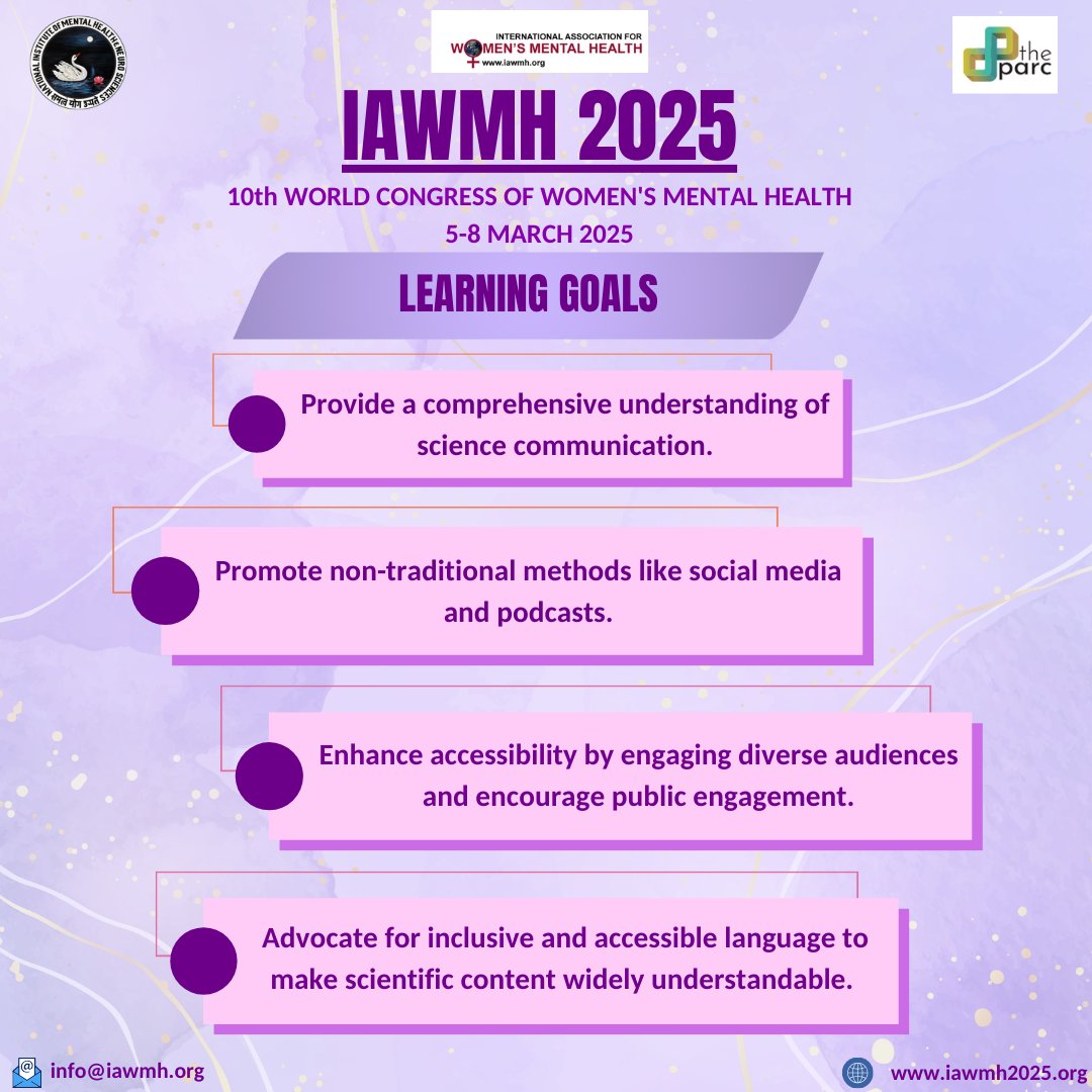 🌟 Don’t miss the IAWMH 2025 Half-Day Workshop (1-4 PM) on Science Communication with global experts! Learn innovative ways to share mental health science through social media, podcasts, and inclusive language.
Register: iawmh2025.org
#womensmentalhealth
#IAWMH2025