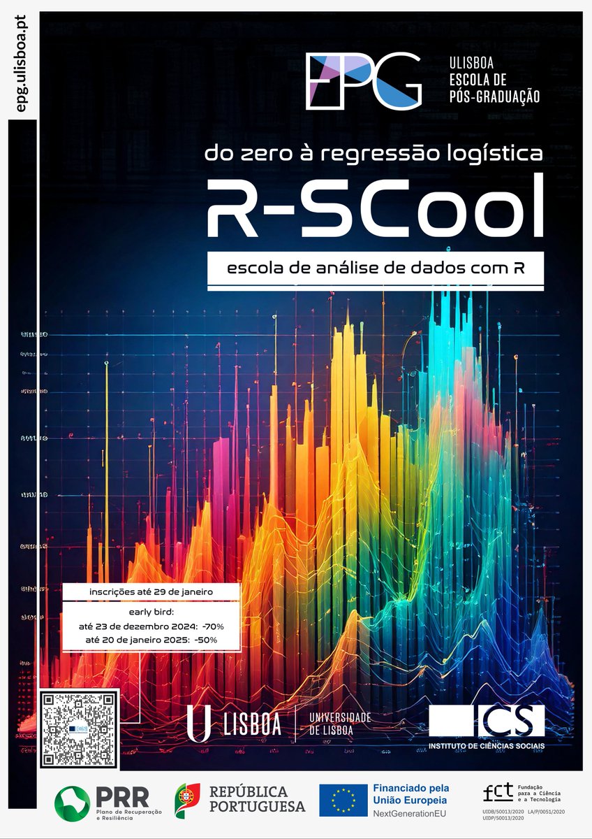 icsunivlisboa's tweet image. Estão abertas as inscrições para a Escola em R-SCool: Análise de Dados com R, um curso intensivo de análise de dados quantitativos.
Early bird até 23 de dezembro: tinyurl.com/v7puj5vt
#research #StatisticalAnalysis