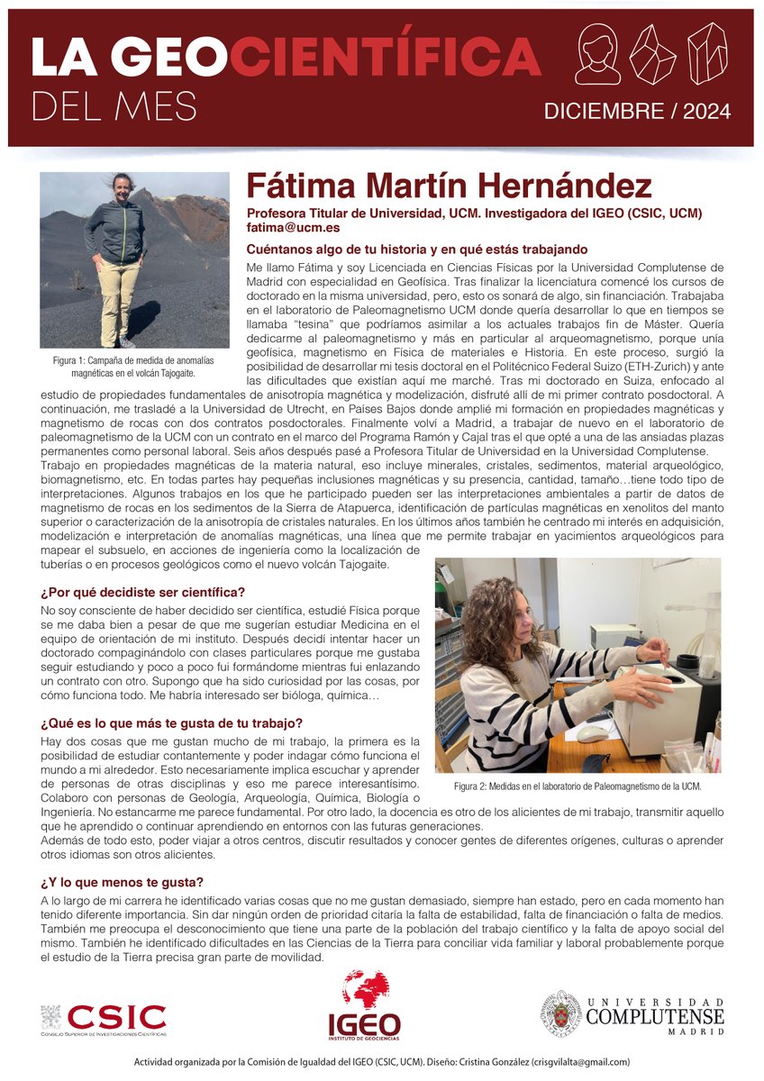 IGEO (CSIC-UCM) (@igeociencias) on Twitter photo Este diciembre, la #GeocientíficaDelMes está dedicada a nuestra compañera Fátima Martín Hernández
igeo.ucm-csic.es/la-geocientifi…
<a href="/Fisicas_UCM/">Facultad Físicas UCM</a> Este diciembre, la #GeocientíficaDelMes está dedicada a nuestra compañera Fátima Martín Hernández
igeo.ucm-csic.es/la-geocientifi…
<a href="/Fisicas_UCM/">Facultad Físicas UCM</a>