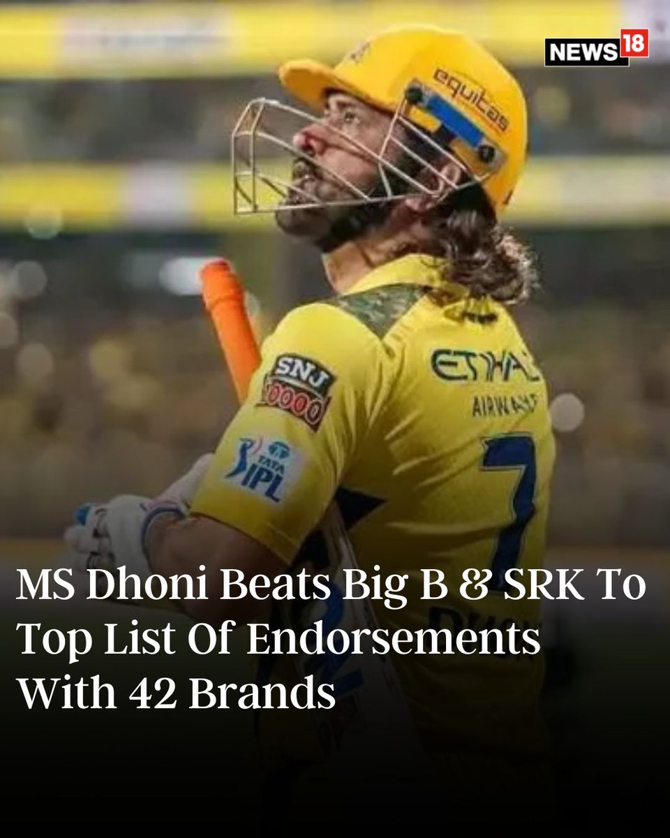 CNNnews18's tweet photo. Legendary Indian cricketer MS Dhoni, who remains active in the sport with his beloved IPL side Chennai Super Kings, topped the list of celebrity endorsements as he plays the face of a whopping 42 brands in his diverse portfolio
#MSDhoni #Dhini #ShahRukhKhan𓀠 #AmitabhBachchan
https://t.co/tKcN3N9EVU