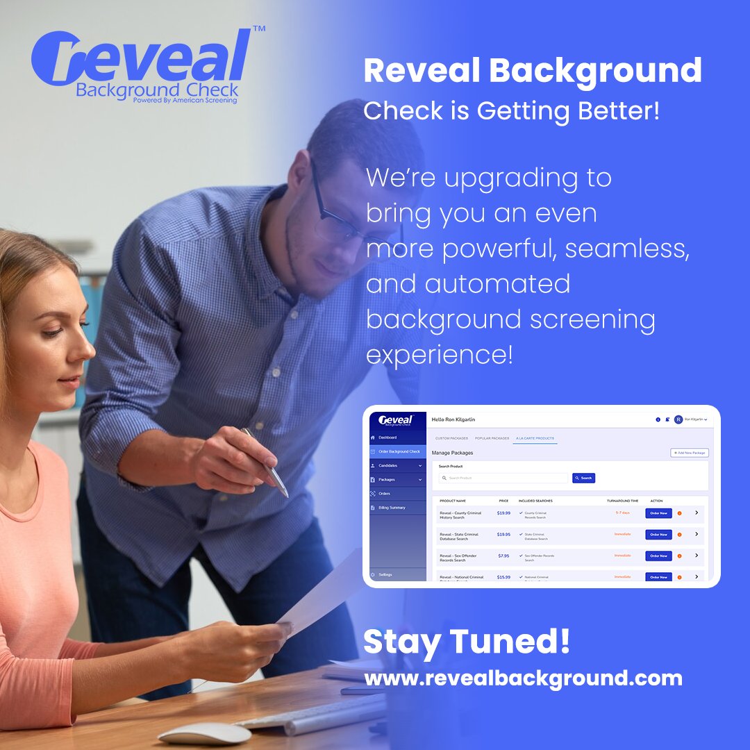 📷 Reveal Background Check is Getting Better! 📷

We’re upgrading to bring you an even more powerful, seamless, and automated background screening experience!

📷 New Dashboard. New Features. More Automation. 📷
#RevealBackgroundCheck #AutomatedScreening #revealbackground