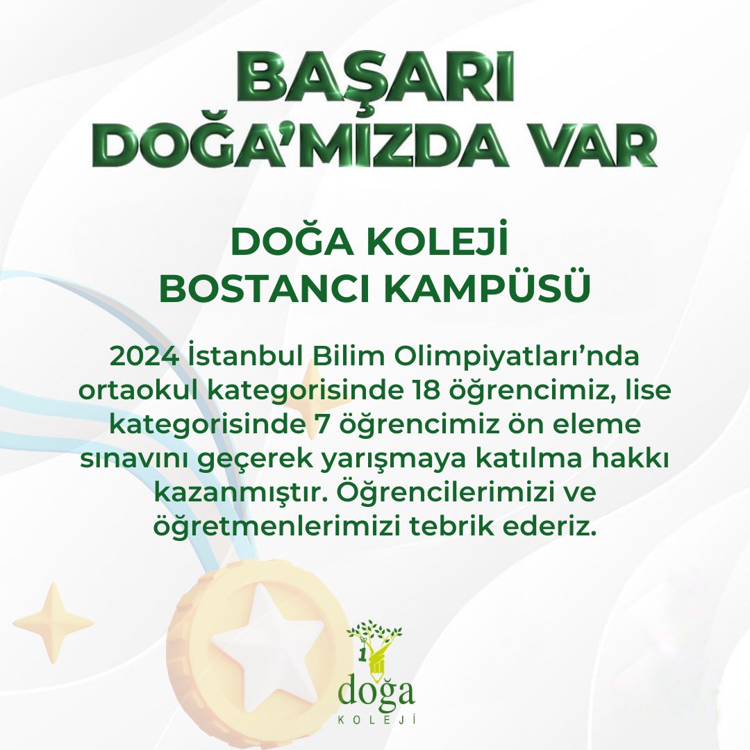 2024 İstanbul Bilim Olimpiyatları’nda ortaokul kategorisinde 18 öğrencimiz, lise kategorisinde 7 öğrencimiz ön eleme sınavını geçerek yarışmaya katılma hakkı kazanmıştır. Öğrencilerimizi ve öğretmenlerimizi tebrik ederiz.
<a href="/DogaOkullari/">Doğa Koleji</a> @selcukdoga