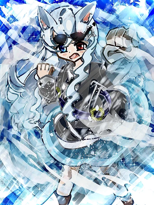 さらにもう一枚氷狼のバニラちゃんのイラストを見せましょう! まだこれでも未完成ですが 見終えた後にぜひ感想をよろしくお願いします!!! この寒色系好きというものを共有できたら 嬉しいです!!!!!