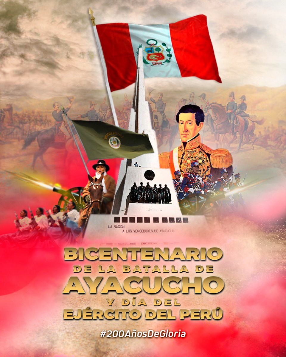 #EfeméridesEP | Con orgullo y profundo sentimiento patriótico, conmemoramos el Bicentenario de la Batalla de Ayacucho y Día del Ejército del Perú, cuya victoria selló la gesta emancipadora de nuestro país y de la América del Sur.

#200AñosDeGloria 🇵🇪🪖