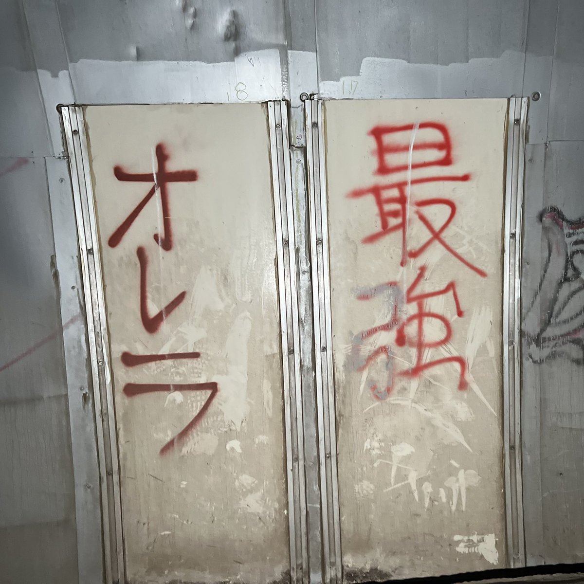 thcot13's tweet photo. 最近更新が少なくてすみません。
ちょっとね、12月なので色々忙しくてね。

待っててくれる皆さんありがとうございます！

明日は「不思議な話」あがりますので！

今日のところは近くの心霊スポットといわれているトンネルの落書き置いときます。 https://t.co/OqyszsfO8e
