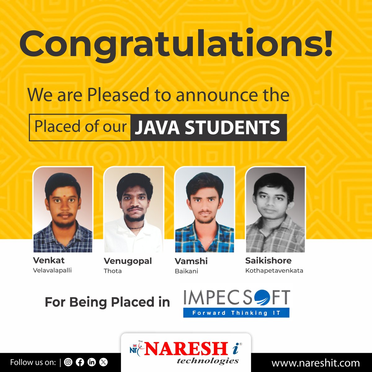 nareshitech's tweet photo. Congratulations For JAVA Students Placed in #ImpecSoft

✅Link :https://t.co/djdcYNMTBs

❤️Follow us : https://t.co/ejEoo7hWCK

#placement #job #career #training #college #jobsearch #engineering #education #students #success #jobinterview #careerchange #JavaCoding #JavaTech https://t.co/zmY6cAbd5F