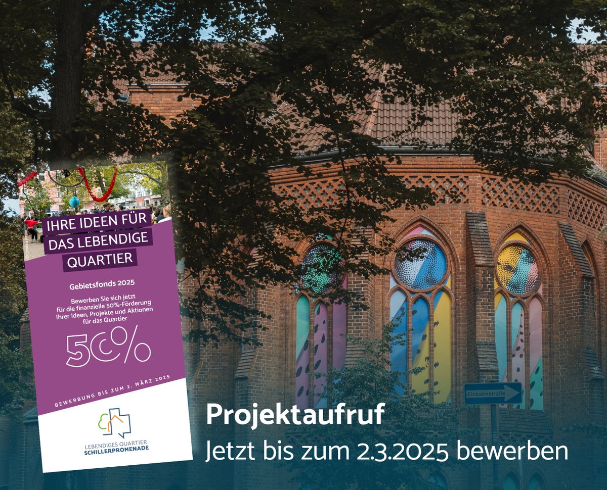 PLGBerlin's tweet photo. Im #Fördergebiet "Lebendiges Quartier #Schillerpromenade" in Neukölln können für den #Gebietsfonds 2025 bis zum 2. März 2025 Projektideen eingericht werden. Mehr Infos zum Verfahren auf der Projektseite:
https://t.co/uURw11bgsv https://t.co/65iS08U8HJ