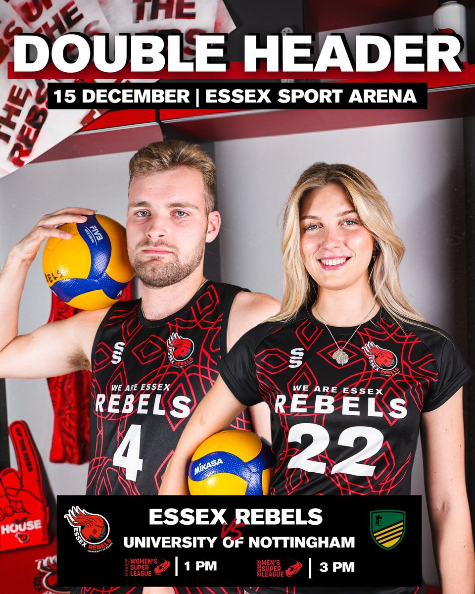 This Sunday, just across the border... Free tickets can be claimed using the code UOEVOLLEYBALL at app.fanbaseclub.com/club/essex-reb…