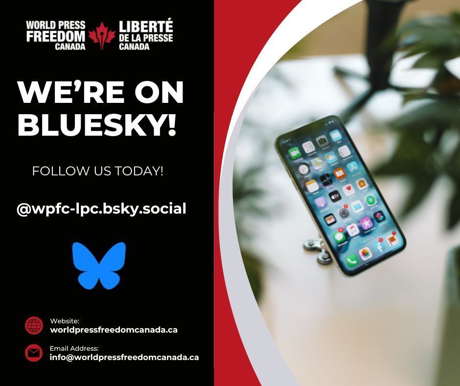There are more ways to follow us than ever. Find us on <a href="/bluesky/">bluesky</a> and join the global #pressfreedom conversation today: buff.ly/49sLU2z #cdnpoli #democracyallies #journalismmatters #journalismisnotacrime