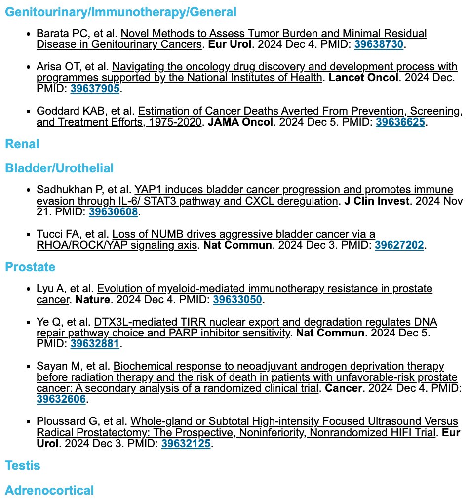 DanaFarber_GU's tweet image. GU Research Digest for the week of November 30 - December 6: a selection of publications about GU cancers in high-impact journals. Search the PMIDs on pubmed.ncbi.nlm.nih.gov to read!